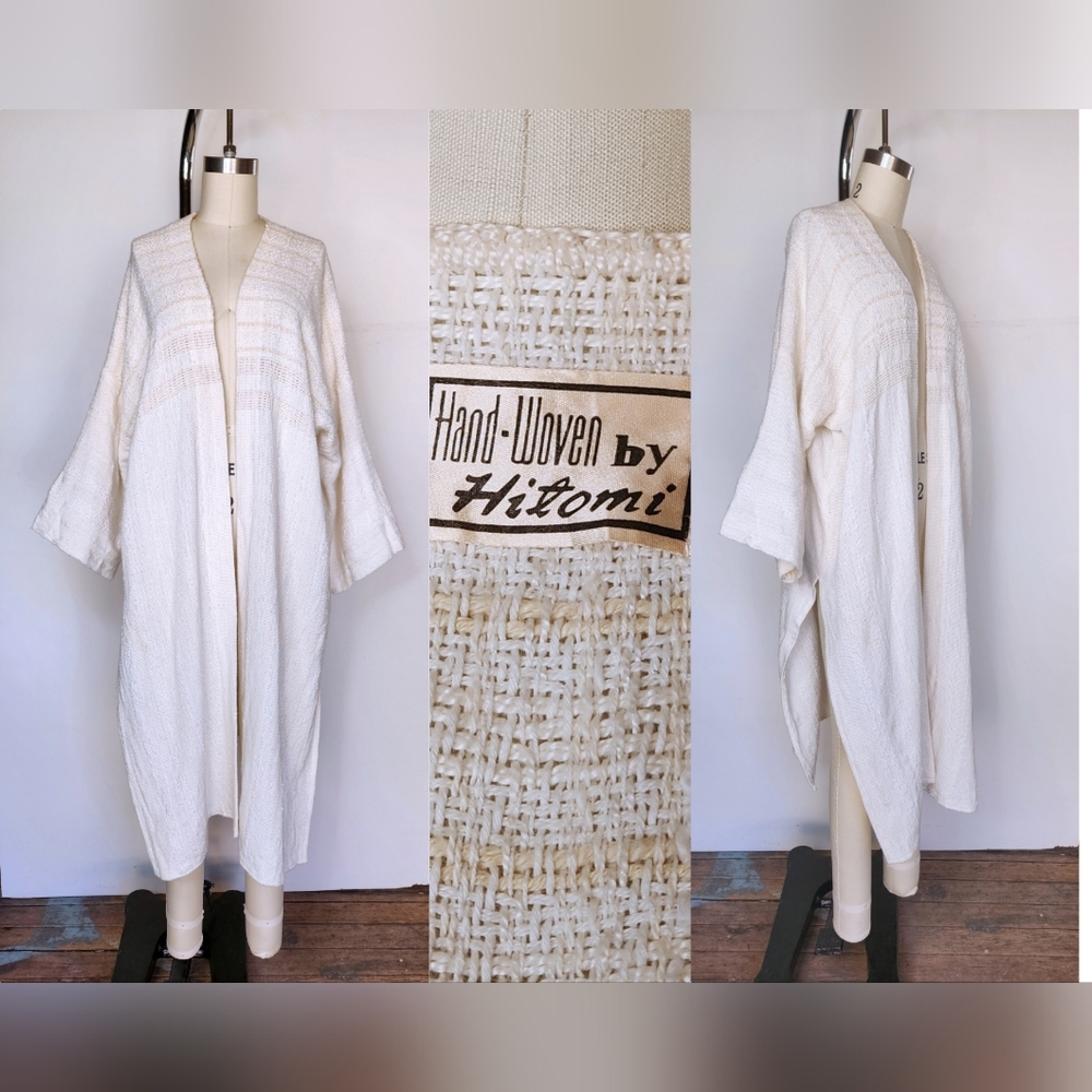 Vintage Hand Woven Duster Coat Natural Fiber Cotton Duster Coat Jacket Layering